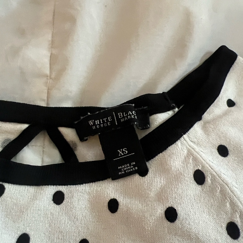 White House Black Market Black and White Polka Dot Blouse